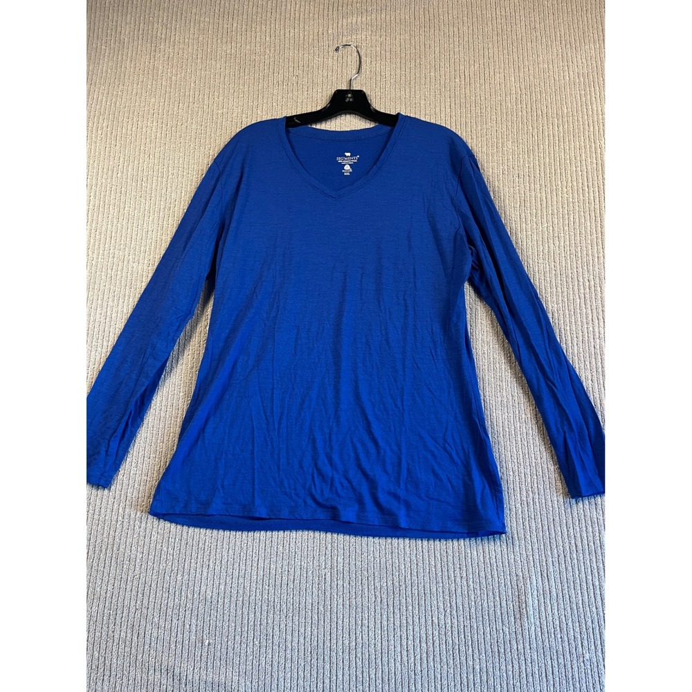 Seg'ments Merino Wool Top Womens XXL Baselayer Blue V-Neck Long Sleeve EUC